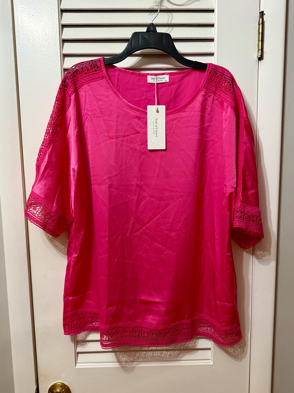 Bright Pink Crochet-Trim Blouse